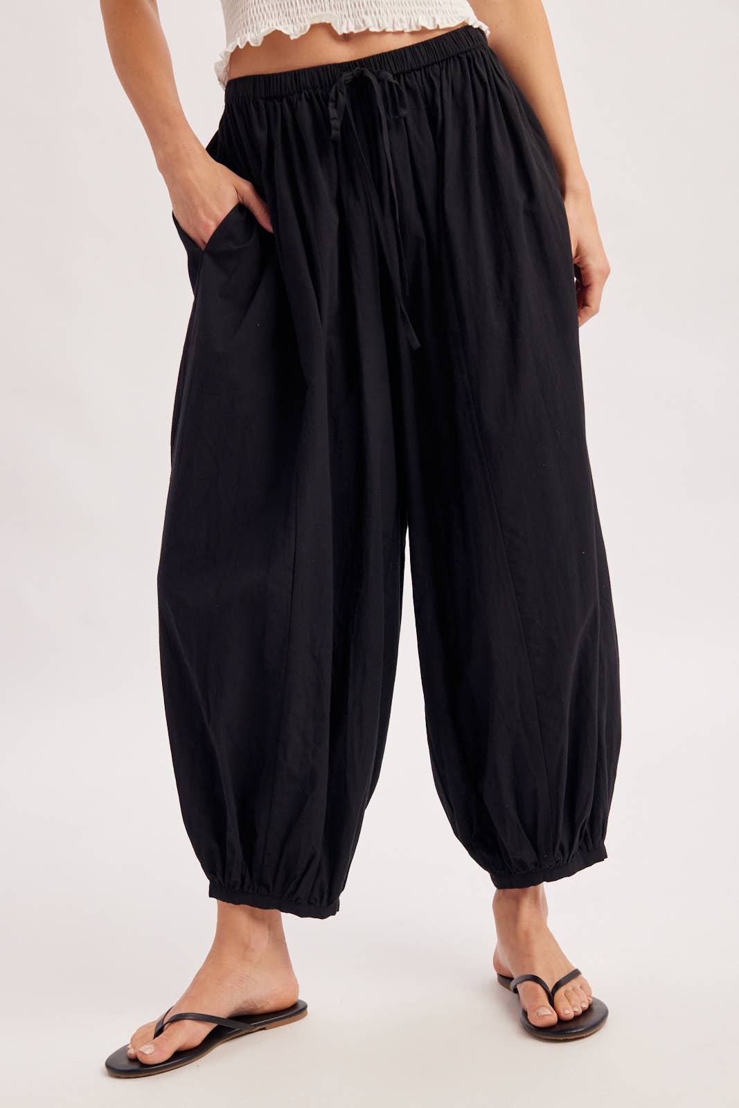 BOHO DRAWSTRING BALLOON PANTS: Black