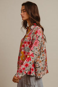 Flower Child Vibrant Floral Long Sleeve Blouse: Pink/Multi