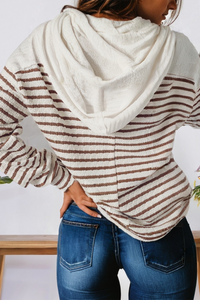 Tessa Striped Textured V-Neck Hoodie – Casual Long Sleeve Top (S–XL)