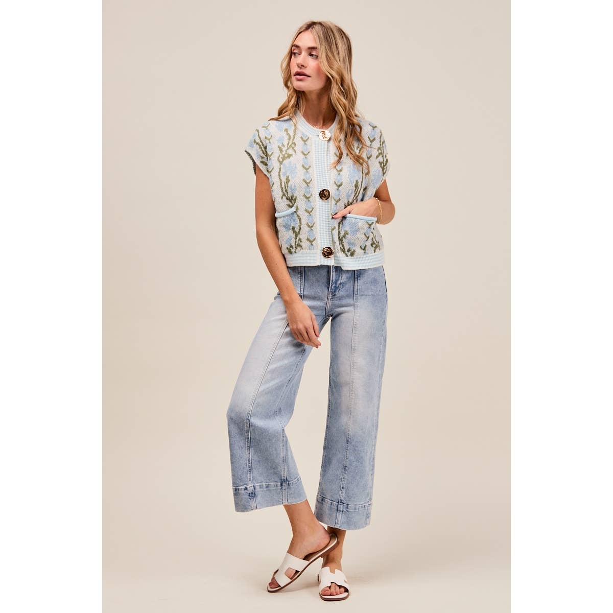 The Lennon Seamed Wide Leg Stretch Denim Jeans: Light Wash