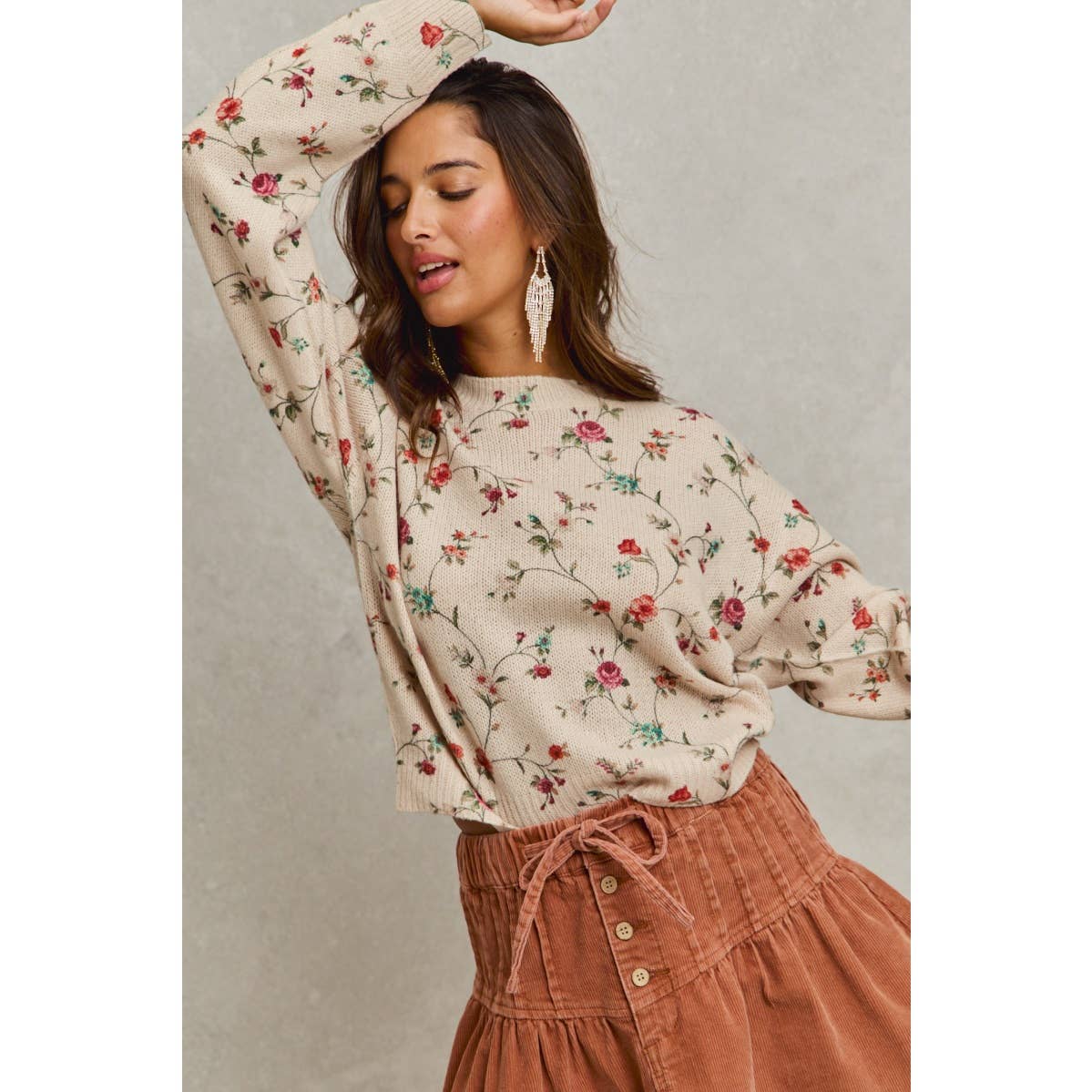 Love Grows Here Floral Sweater: Ivory