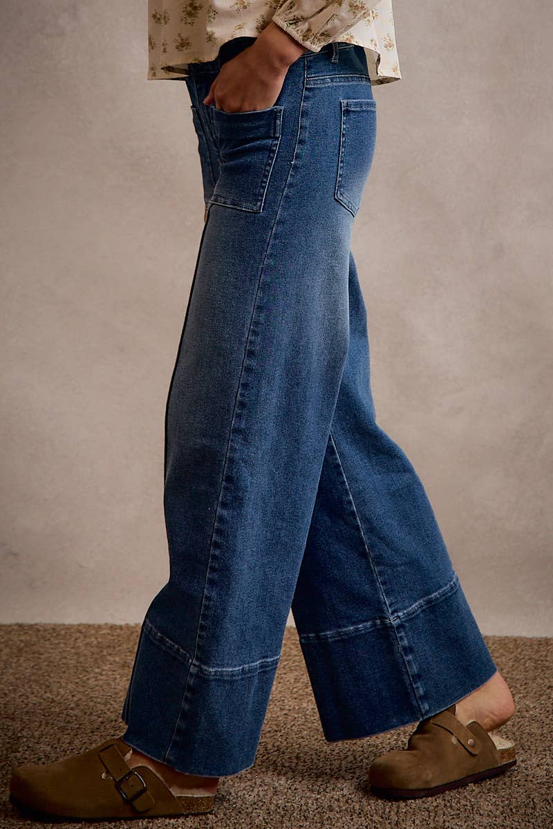 Blue Ridge Mid Rise  Pintuck Flare Jeans: Dark Wash