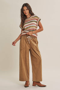 SEASONLESS TRANSITIONAL TEXTURED STRIPE SWEATER VEST: OLIVE MULTI / S