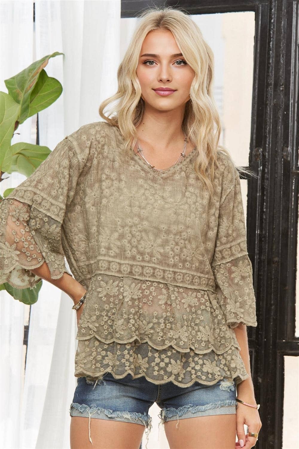 Hadley Lace Blouse: Olive