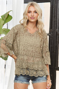 Hadley Lace Blouse: Olive