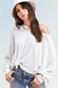 Levi Brushed Waffle Knit Slouchy Fit Long Sleeve Top