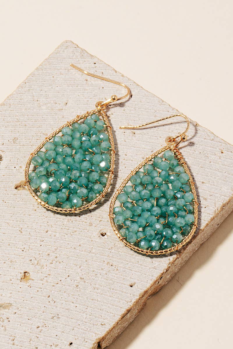 Faceted Beaded Tear Dangle Hook Earrings: BK