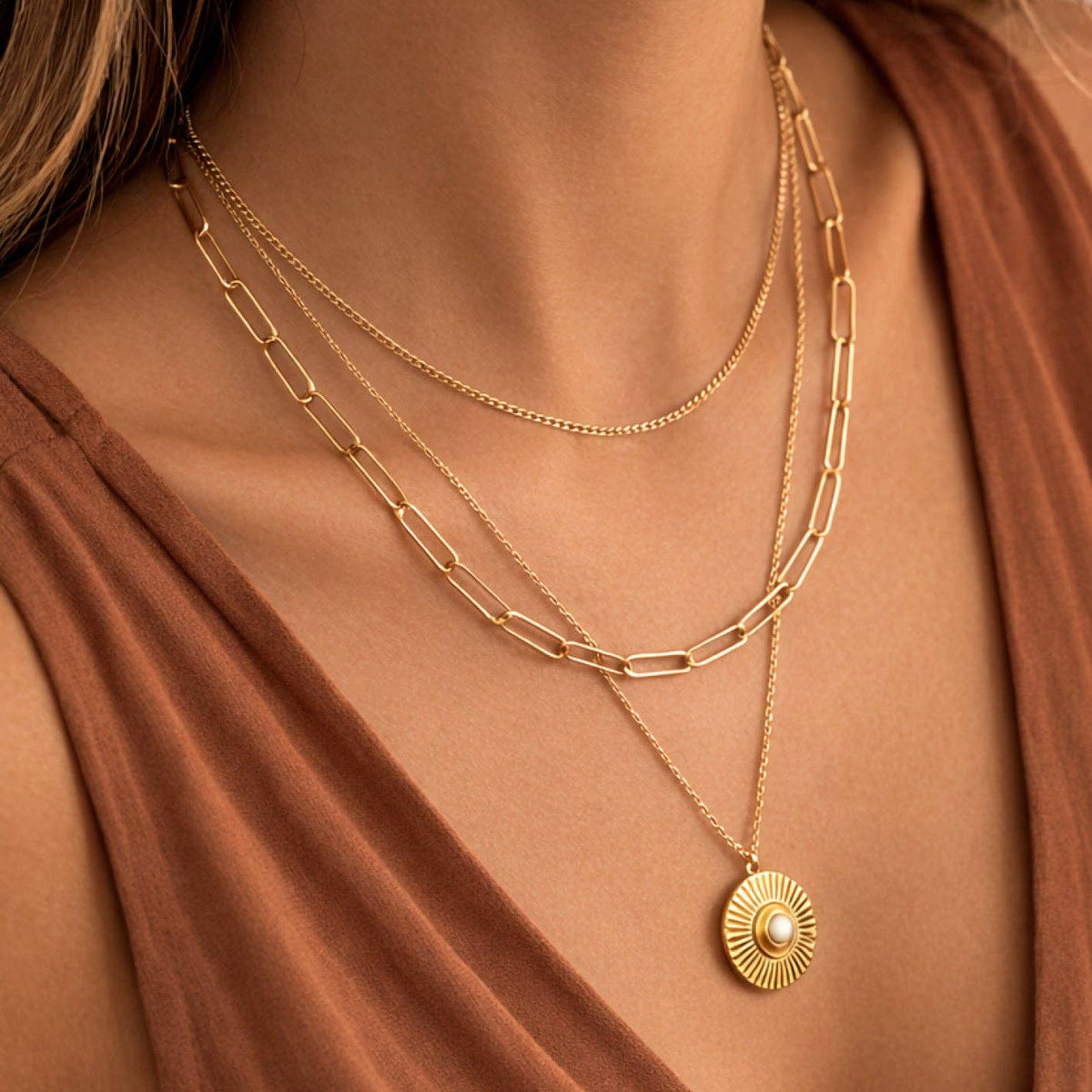 18K Gold Plated Stainless Steel Layered Coin Necklace