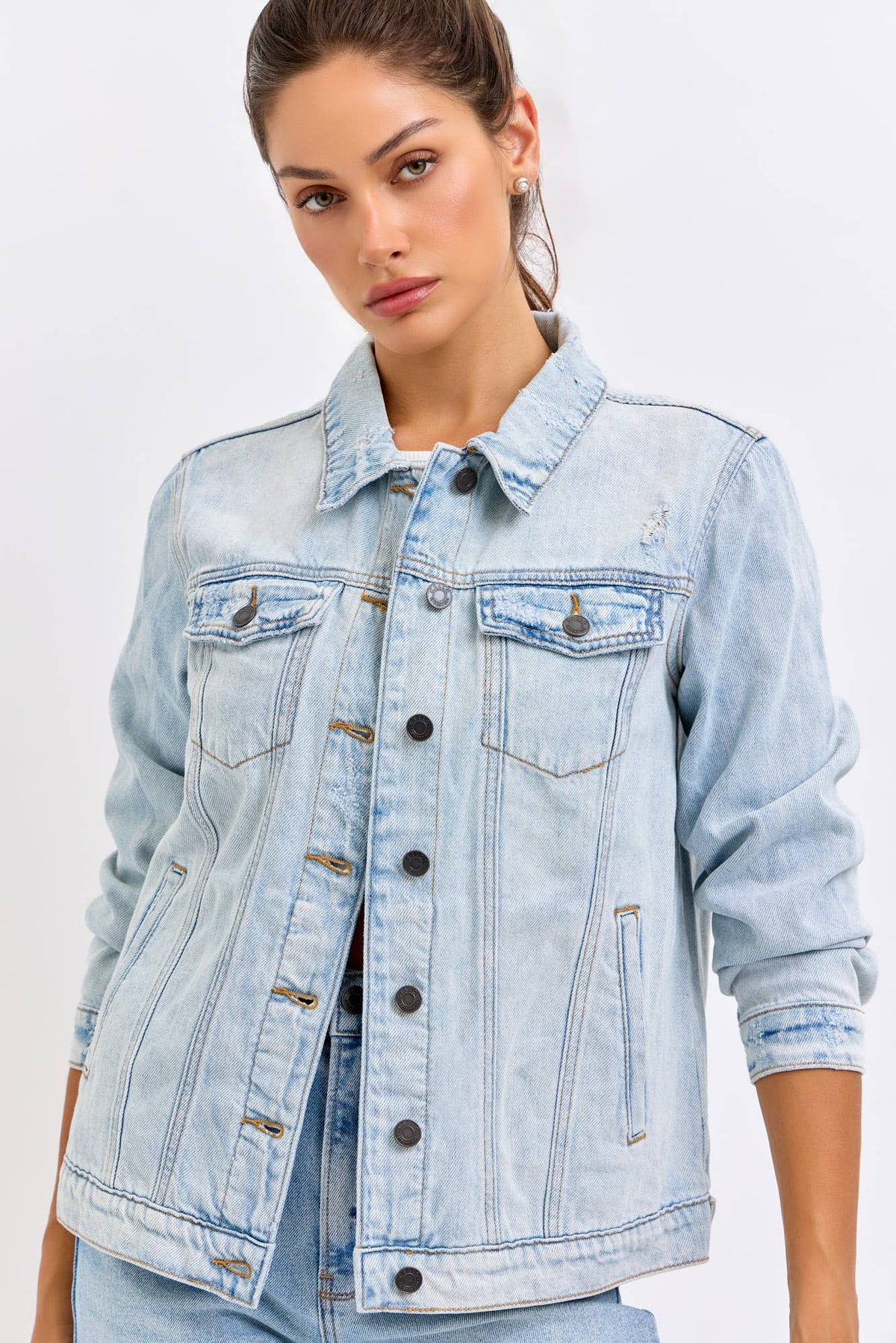 Delilah Oversized Denim Jacket – Women’s Lightweight Distressed Jean Jacket