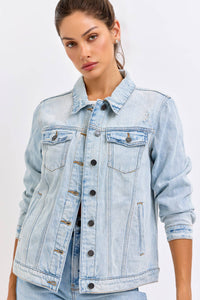 Delilah Oversized Denim Jacket – Women’s Lightweight Distressed Jean Jacket