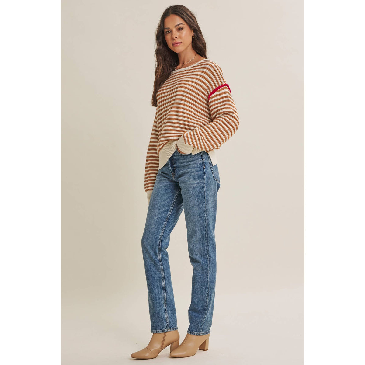 Apple Orchard Stripe Sweater: taupe/multi
