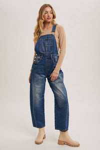Juniper Barrel Leg Denim Overalls – Vintage Medium Wash Barrel-Leg Overalls with Adjustable Straps