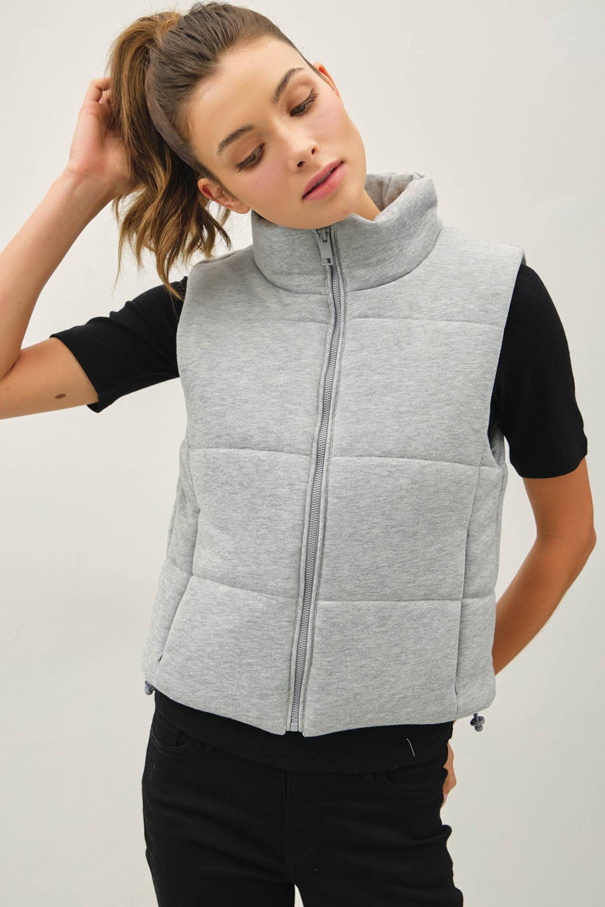 The Maren Soft Touch Padded Vest – Lightweight Zip-Up High Neck with Adjustable Hem