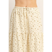 The Willow Lace Tiered Skirt: Cream/Brown Floral