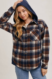 Aspen Hooded Plaid Shacket – Fall  Button-Down Jacket