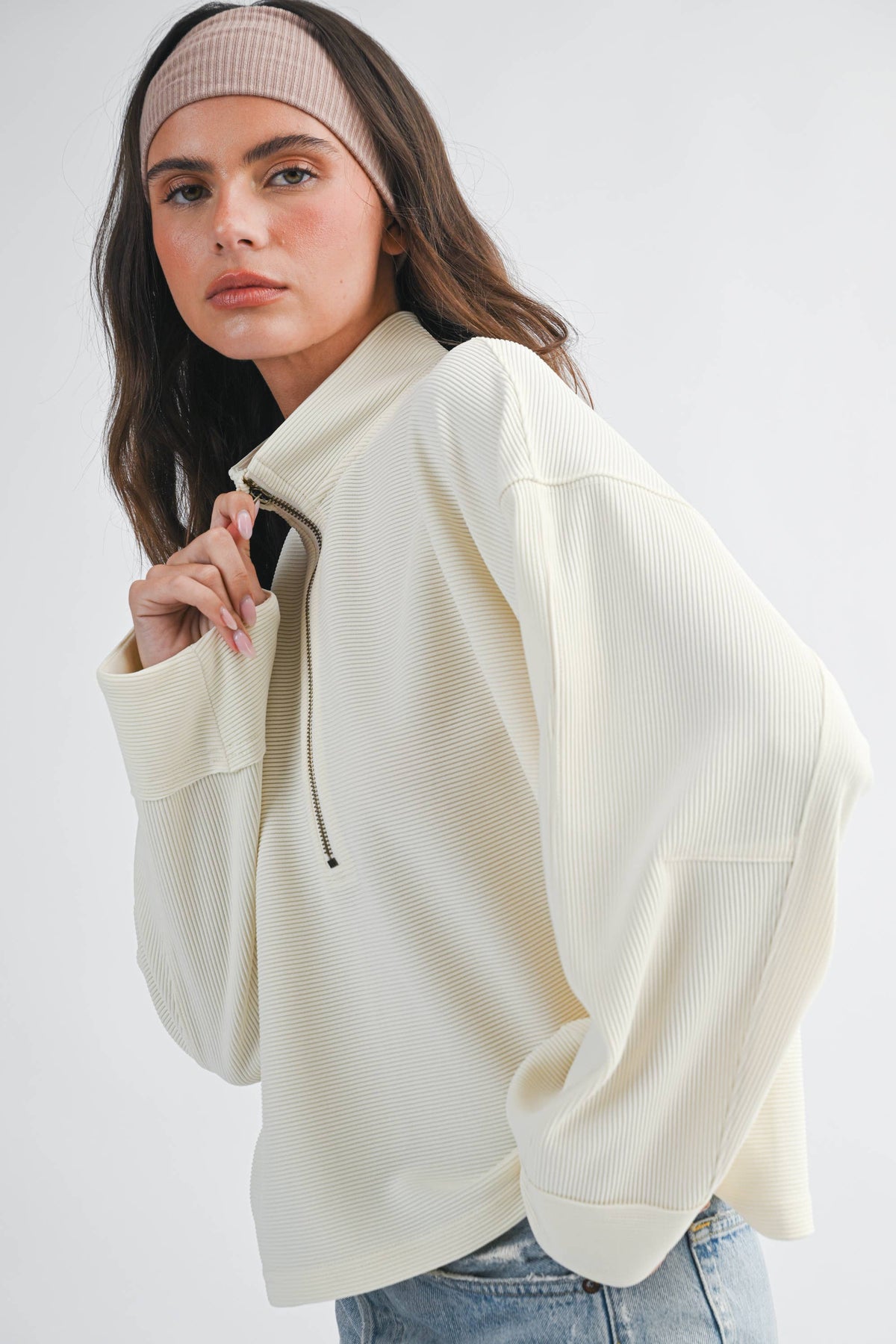 Halfway There Ribbed Pullover: Bone