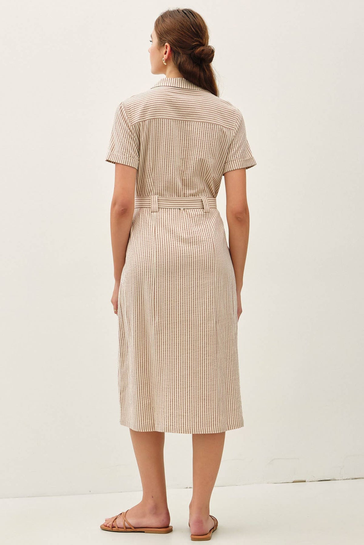 The Monroe Stripe Belted Shirt Dress – Linen Blend Utility Midi