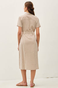 The Monroe Stripe Belted Shirt Dress – Linen Blend Utility Midi