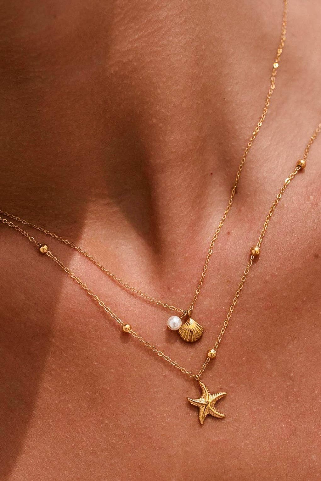 The Amalfi Coastal Layered Necklace – 18K Gold Plated Waterproof Starfish & Seashell Chain