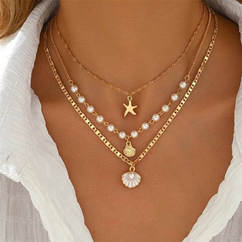 Coastal Glow Layered Seashell Necklace – 18K Gold Stainless Steel Tarnish-Free Jewelry