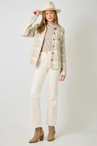 Maribel Check Pattern Sweater Shacket – Button-Down Shacket with Chest Pockets & Hi-Lo Hem