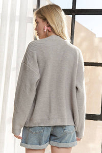 CESW3855A-BUTTONS STRIPED DENIM POCKETS CARDIGAN: LT GREY / SM-ML(3-3)