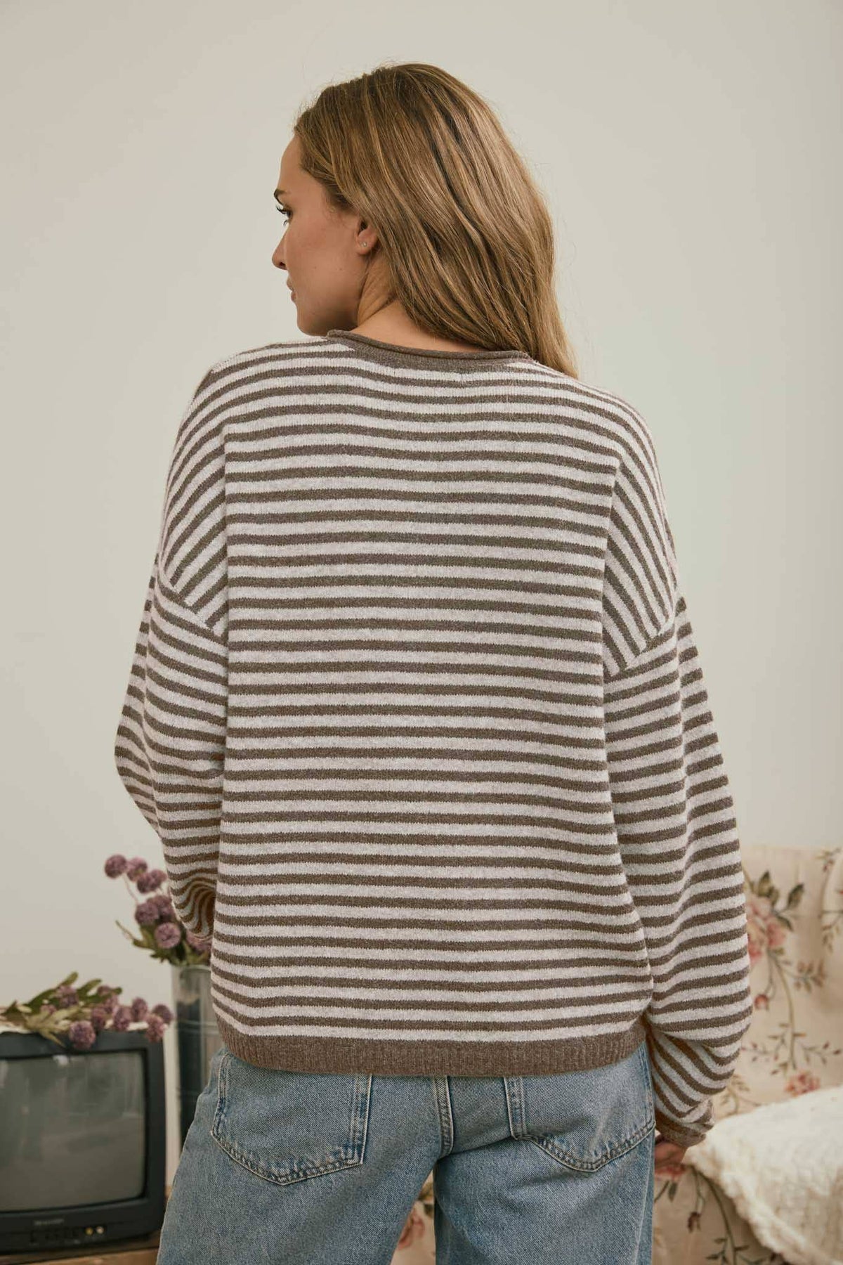 Coffee Run Stripe Henley Sweater: Mocha