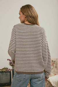 Coffee Run Stripe Henley Sweater: Mocha