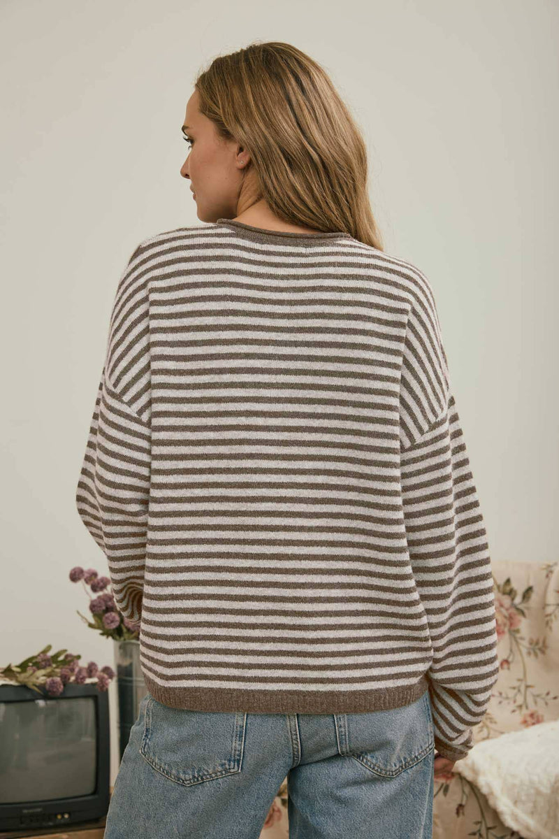 Coffee Run Stripe Henley Sweater: Mocha