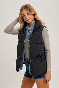 Tori Denim Layered Puffer Vest: Black