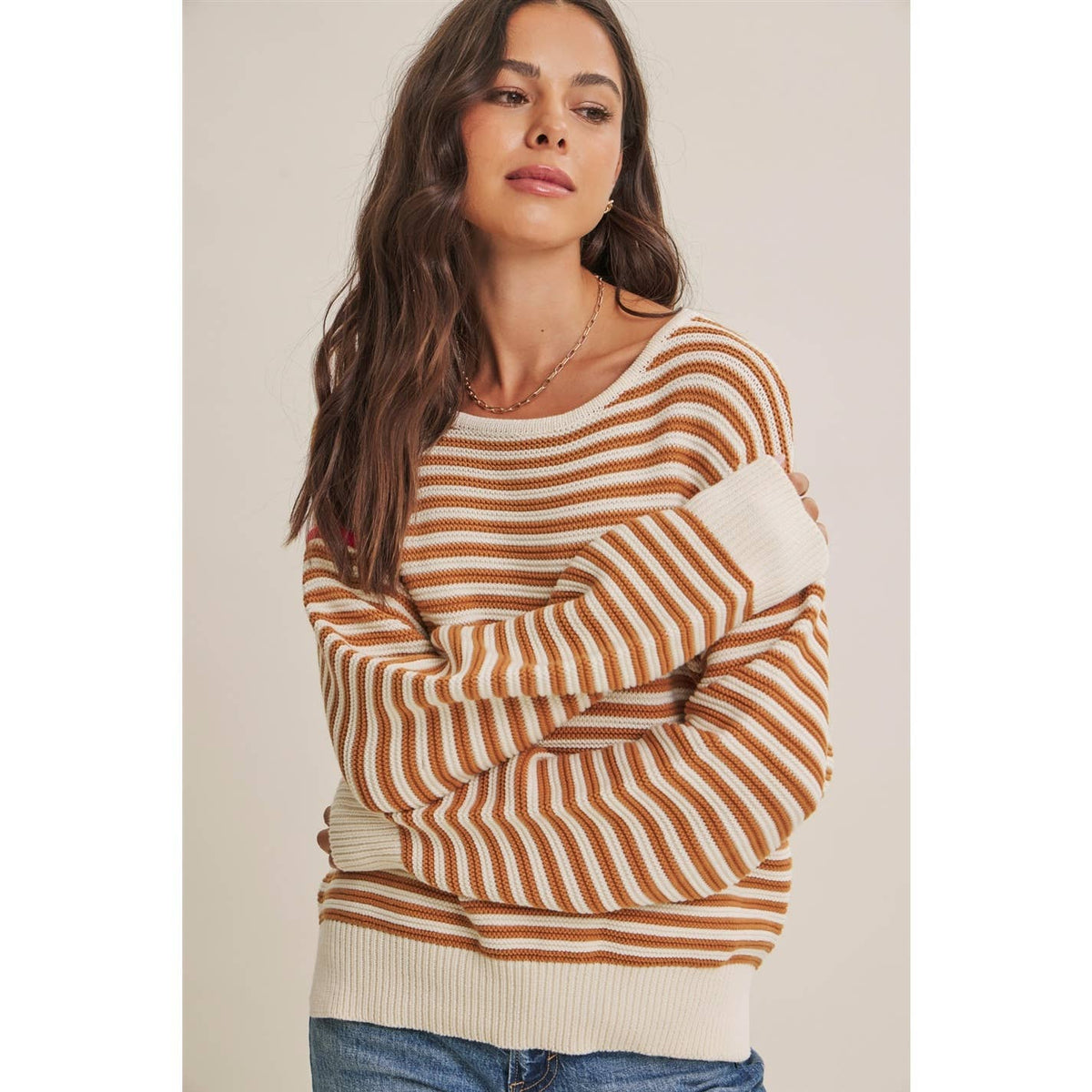 Apple Orchard Stripe Sweater: taupe/multi
