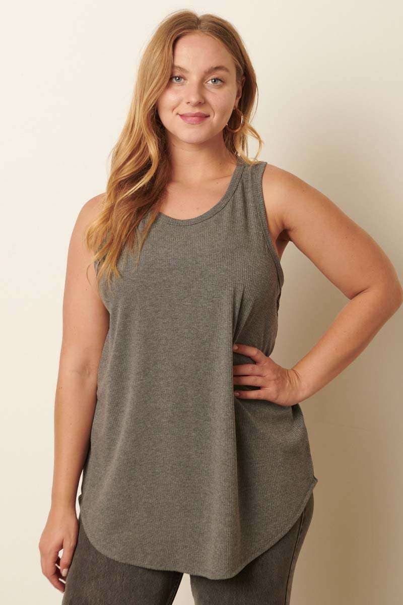 The Rylie Plus Ribbed Tank – Curved Hem Sleeveless Knit (XL-2X)
