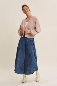 EVERYDAY ESEENTIAL EASY LAYERING BALLOON SLV WAFFLE CARDIGAN: OLIVE / L