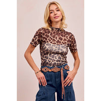Wild Side Leopard Mesh Mock Neck Top