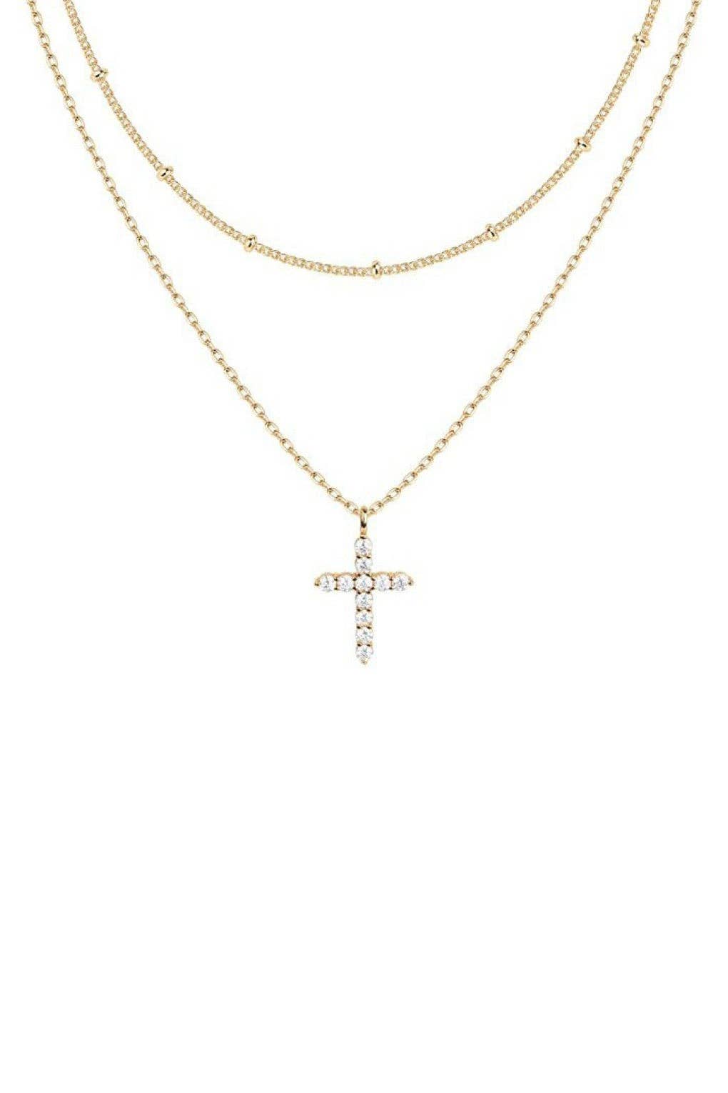 18K Gold Plated Layered Cross Necklace