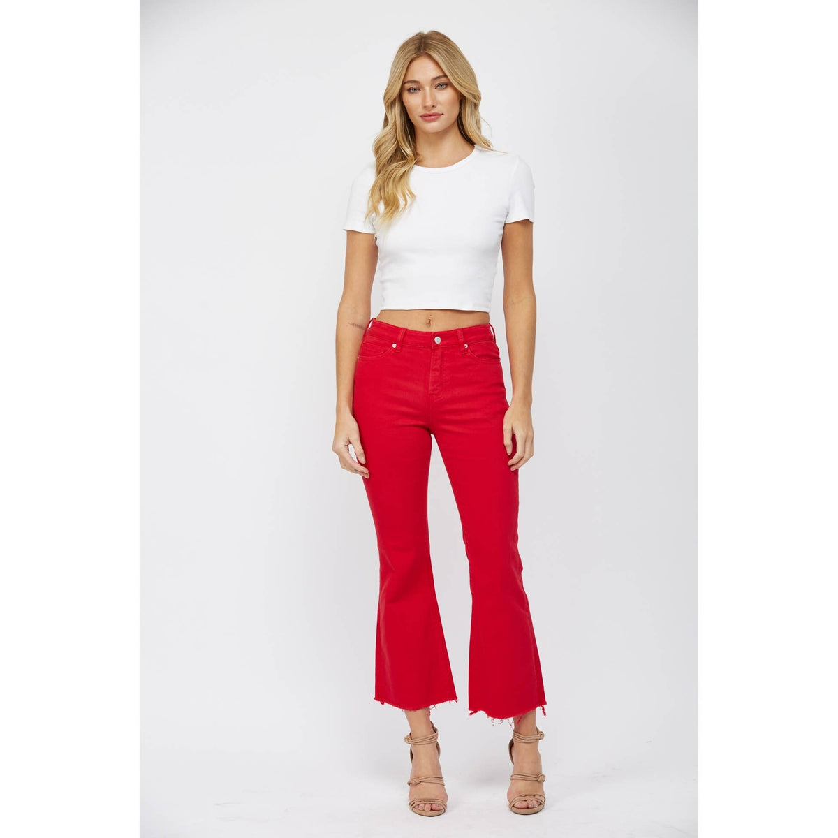 Mica DenimFriday Night Lights High Rise Ankle Flare: Wisco Red
