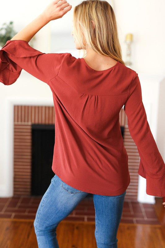 Ana Ruffle Sleeve Comfort Fit Long Sleeve Blouse