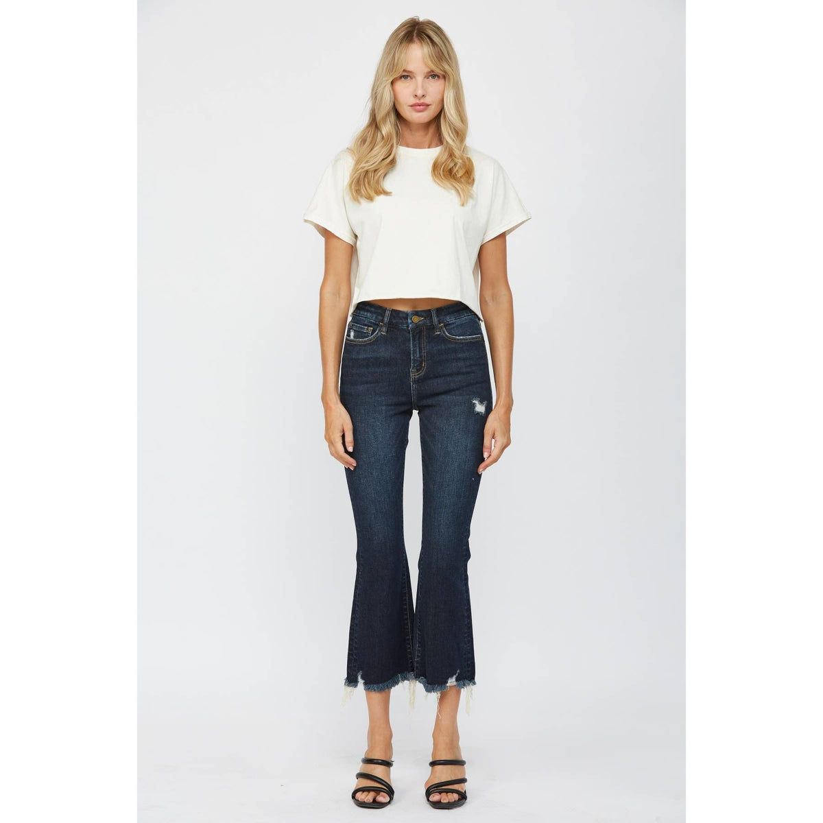 Mica Denim High Rise Crop Flare: Fennel