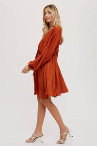 Ellis Satin Dress: Rust