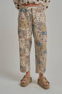 Autumn Story Patchwork Mid Rise Elastic Waist Drawstring Pants