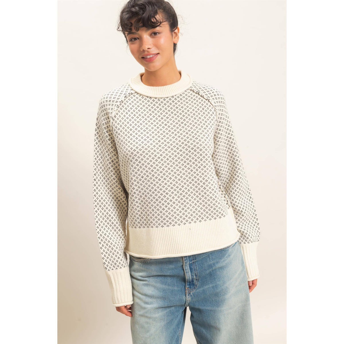 On Repeat Patterned Sweater: Cream