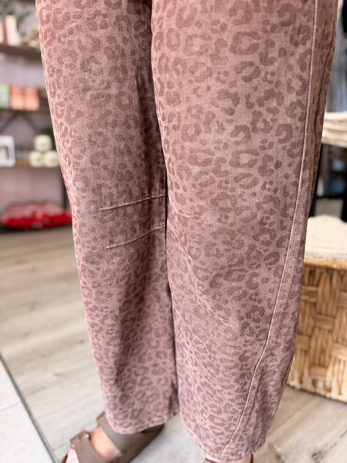 Savannah Vintage Leopard Barrel Leg Overalls