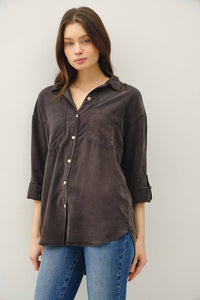 The Sadie Soft-Washed Oversized Button Down – Available in Sage and Charcoal