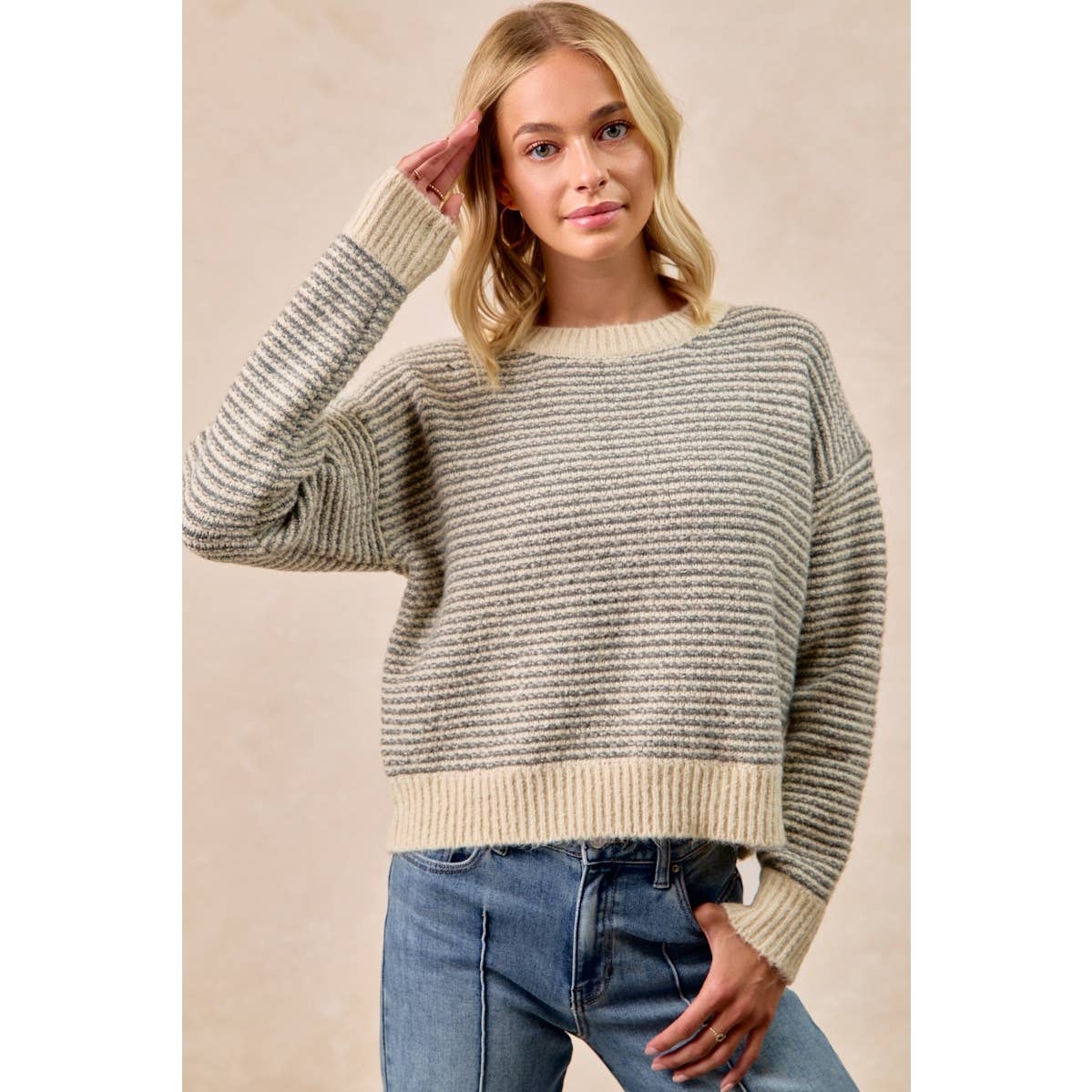 Just Enough Stripe Sweater: Charcoal/ Cream