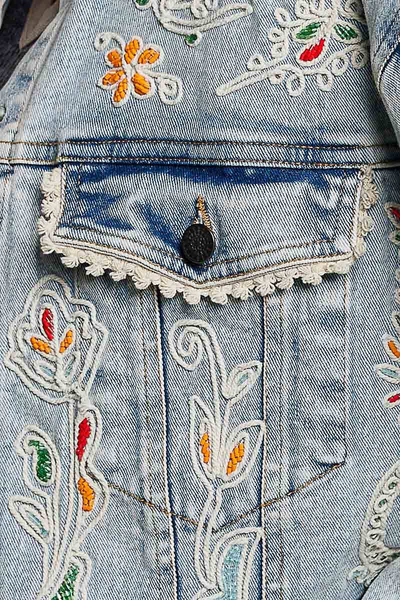 Magnolia Mae Embroidery Lace Trim Denim Jacket