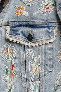 Magnolia Mae Embroidery Lace Trim Denim Jacket