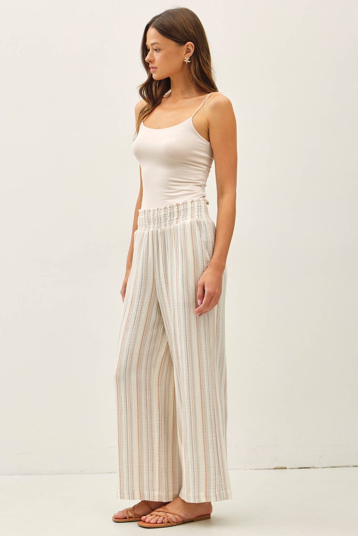 The Indie Cotton Gauze Palazzo Pants – High Rise Smocked Wide Leg Crop Pants