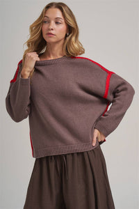Just a Pop Sweater: Chocolate/ Red