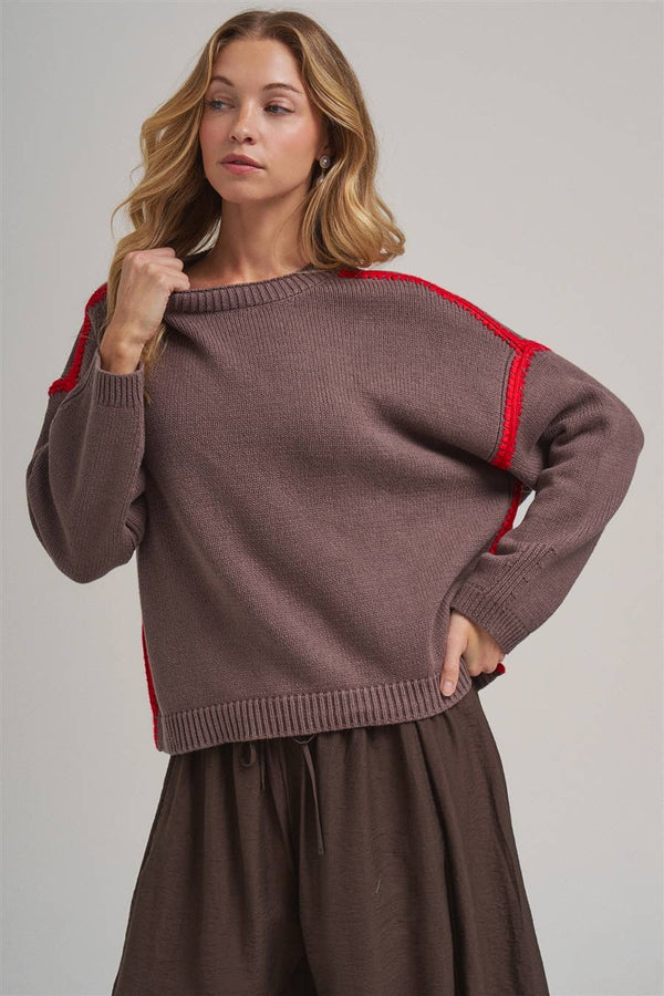 Just a Pop Sweater: Chocolate/ Red