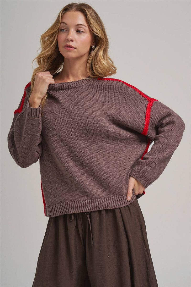 Just a Pop Sweater: Chocolate/ Red